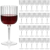 Jingmore 24 Pack Plastic Ribbed Wine Glasses With Stem 11 oz Goblet Detachable Wine Glass Disposable Champagne Cups Vintage Style for Wedding Anniversary Birthday Dinner Parties (Clear)