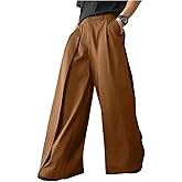 OYOANGLE Men's Baggy Wide Leg Pants Zipper Fly Pleated Trousers Business Casual Dress Pants with Pocket
