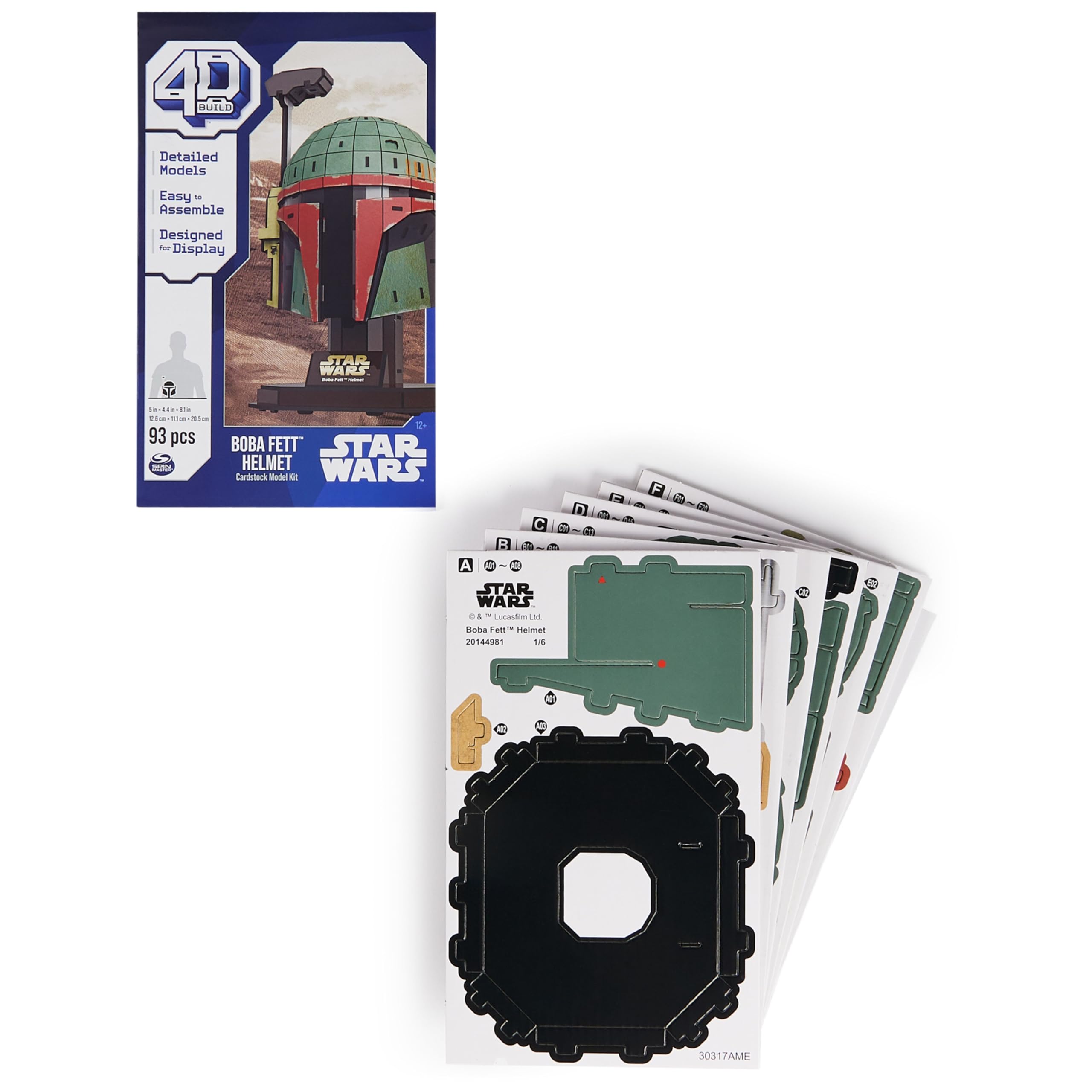 4D Build, Star Wars Boba Fett 3D Cardstock Model Kit 93 Pcs | Star Wars Toys Desk Decor | Building Toys | Paper Model Kits for Adults & Teens 12+