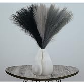 SeptCat 6 Pcs 17" Faux Dried Pampas Grass Decor, Fluffy Fake Small Pompas Artificial Black Grey Gray Pompous Short Stems Bouquet Flower Arrangement Vase Filler for Boho Home Wedding Decoration Orders