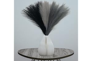 SEPTCAT 6 Pcs 17" Faux Dried Pampas Grass Decor, Fluffy Fake Small Pompas Artificial Black Grey Gray Pompous Short Stems Bouquet Flower Arrangement Vase Filler for Boho Home Wedding Decoration Orders