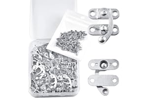 PGMJ 20 Pieces Wooden Box Latch Hook Kits - Thickened Silver Jewelry Box Lock Hook Clasp, Right Latch Hook Hasp Horn Lock, Drawer Latch Hardware with 80 Replacement Screws (Silver)
