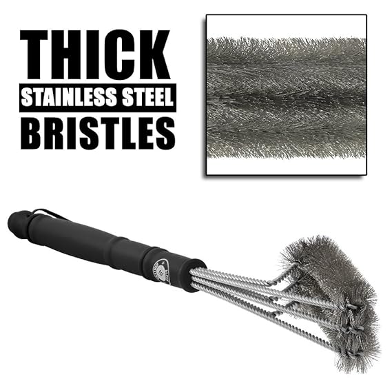 Roawon 18' Wire Grill Brush - 3 Stainless Steel Brushes in 1 - Best Barbecue Grill Brush Cleaner - Perfect for Weber, Traeger