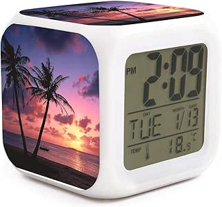 Amazon.com: seuiop Beautiful Beach Palm Tree Sunset Alarm Clock Travel