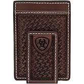 ARIAT Men's Basketweave Embossed Leather Money Clip Wallet
