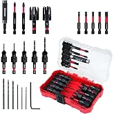 EZARC Countersink Drill Bit Set, 22PCS Two-Flute Bits with Plug Cutters | Dual-Flute Flat Head Bits, Sizes #4, #6, #8, #10, #12, Nitrided HSS, S2 Screwdriver Bits, Magnetic Holder, Storage Case
