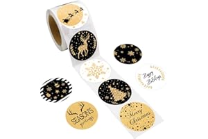 Fancy Land Christmas Stickers for Envelopes Holiday Envelope Seals 500PCS Black & Gold Seals Faux Glitter for Holiday Christmas Party Decoration