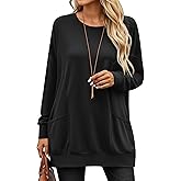 Velvelhall Women’s Long Sleeve Tunic Tops, Casual Cotton Oversized Crew Neck Sweatshirt Loose T Shirts with Pockets