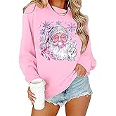 UYIQL Christmas Sweatshirt for Women Vintage Santa Sweatshirt Long Sleeve Merry Christmas Pullover Tops