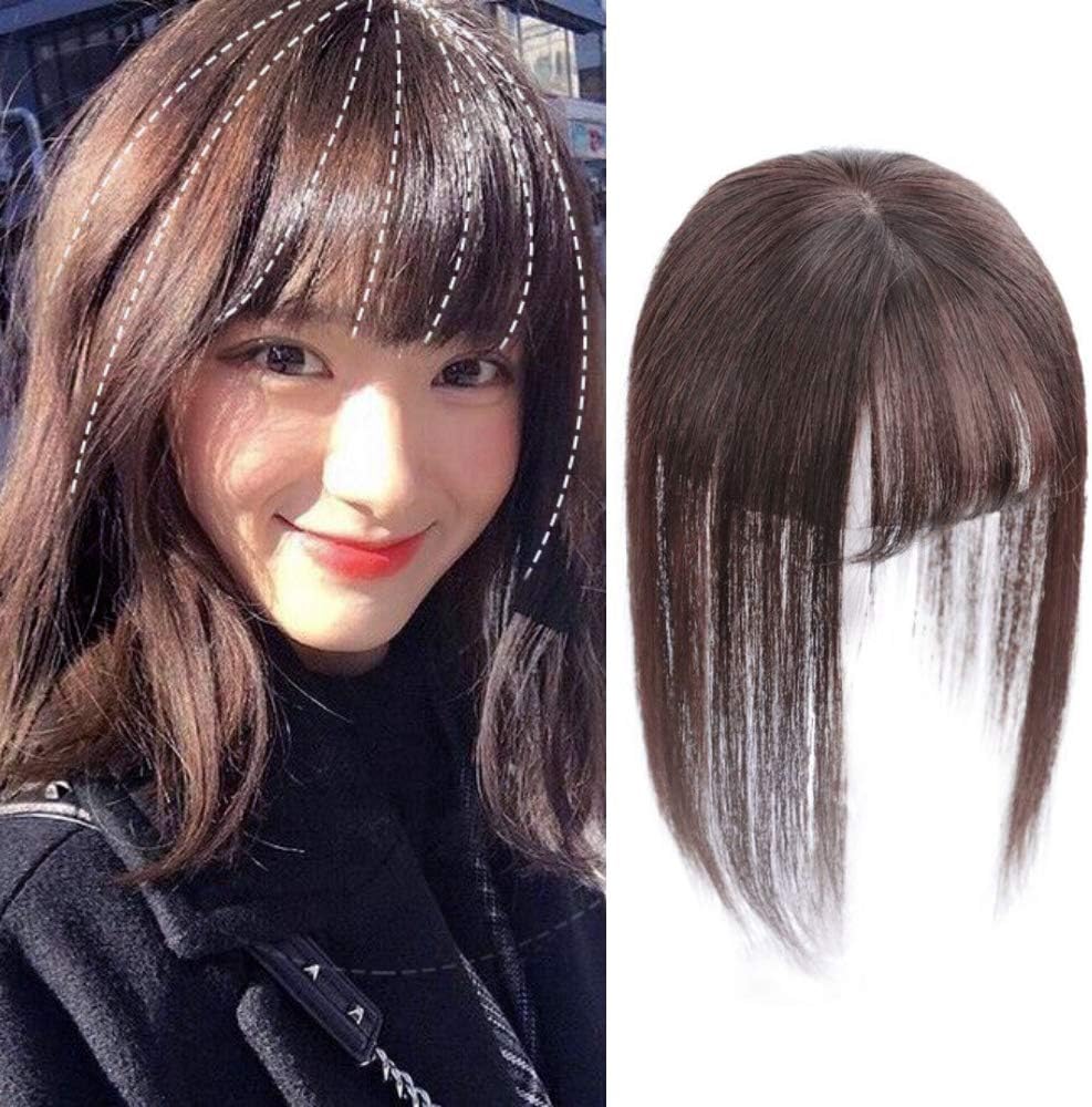 AISI HAIR 100% Human Hair Topper Clip in Bangs with Scalp for Women Top Crown Closure Dark Brown