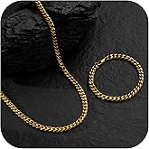 NORBU Stainless Steel Cuban Link Chain and Bracelet Set for Men, Chains 3.5mm/5mm/7mm Width, Bracelet 7 1/2" and 8" Length, No Tarnish & Durable Mens Jewelry