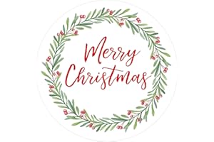 KINGLAKE GARDEN Merry Christmas Stickers 2 Inch Large Christmas Sticker Labels Holiday Stickers 120PCS Round Xmas Holly Design Sticker for Envelope Seals, Card, Ornament (Wreath)