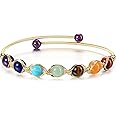 Top Plaza 7 Chakra Bracelet Healing Crystal Stone Bead Ankle Bracelets Adjustable 14K Gold Plated Bracelets for Women Girls L