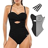 Popilush One Piece Swimsuit Tummy Control Cutout High Waisted Swimwear Removable Straps Bathing Suit for Beach