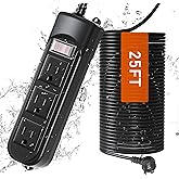Outdoor Power Bar Weatherproof, 7.5M/25FT Heavy Duty Outdoor Extension Cord with 3 Outlets, Overload Protection, IPX4 Waterpr