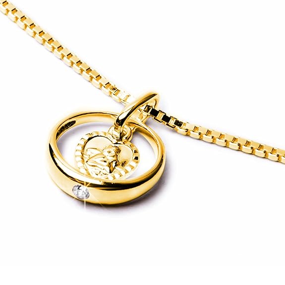 Schmuck Klein Taufring mit Schutzengel herzförmig Zirkonia weiß Ø 12 mm vergoldet Taufgeschenk