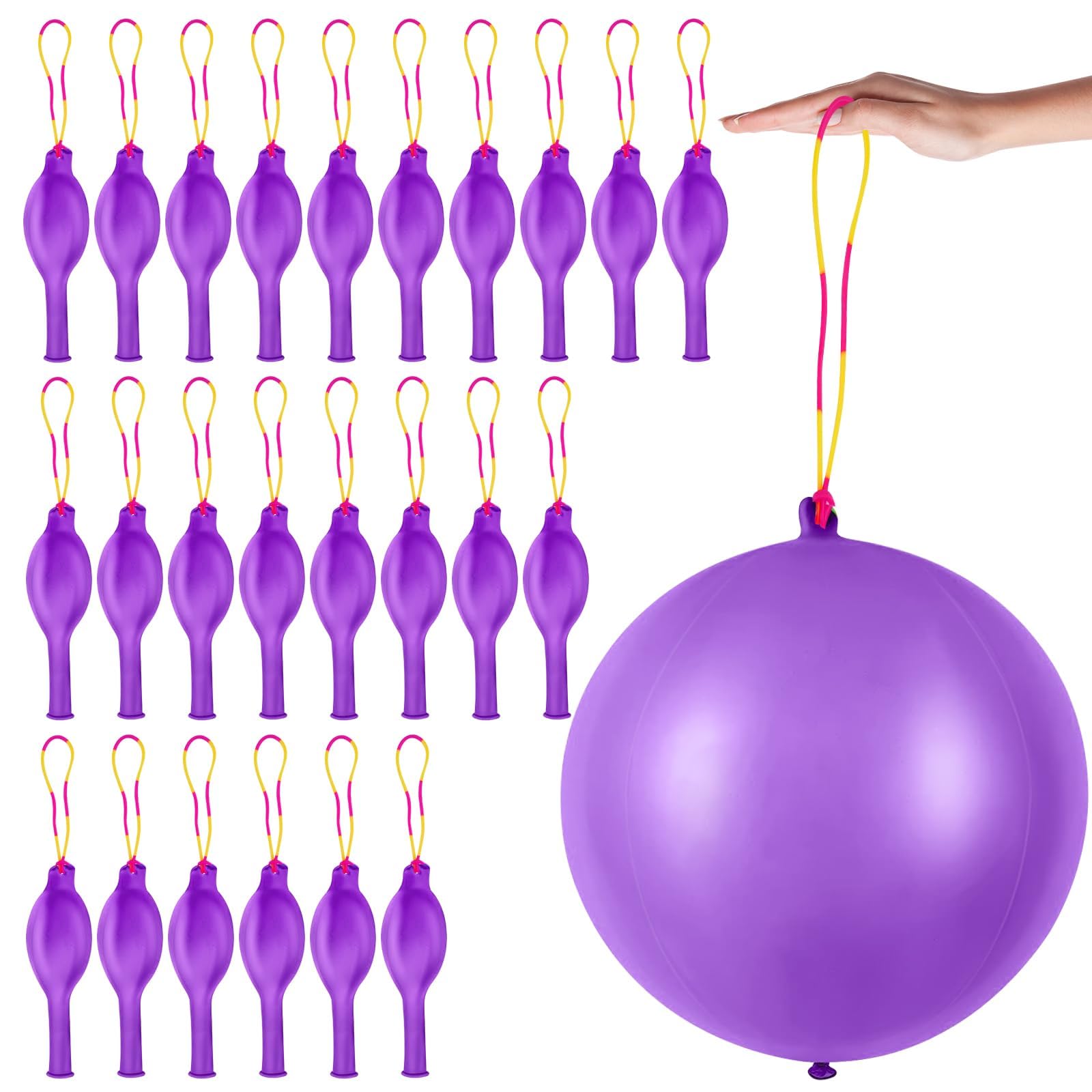 24 Pcs Purple Punch Balloons Bounce with Rubber Band Handle Punching Balloon Heavy Duty for Birthday party favors, Kids (Purple)