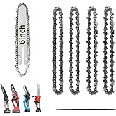 6 Inch Chainsaw Chain Blade and Guide Bar, Replacement Chain Saw Bar and Chains for 6 inch Mini Cordless Electric Portable Handheld Chainsaw for Wood Cutting (4 Chains + Guides Bar + File)