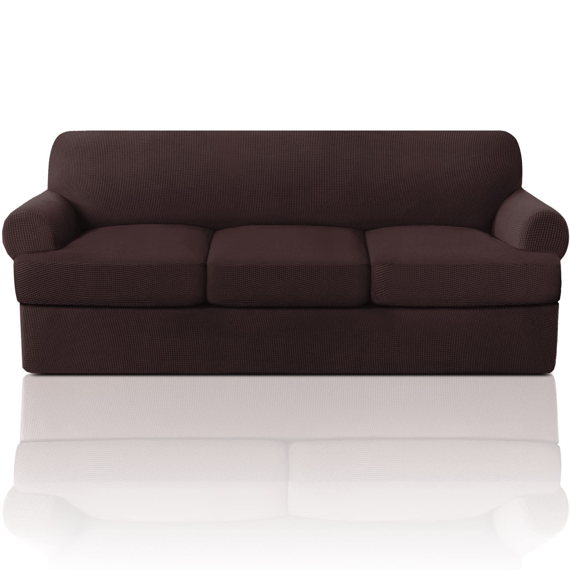 Photo 1 of PrinceDeco T Cushion Sofa Slipcover 4 Pieces Sofa Covers for T Cushion Couch Soft Sofa Slip Covers Furniture Protector with 3 Individual T Shape Seat Covers (70"-88") Washable, Brown