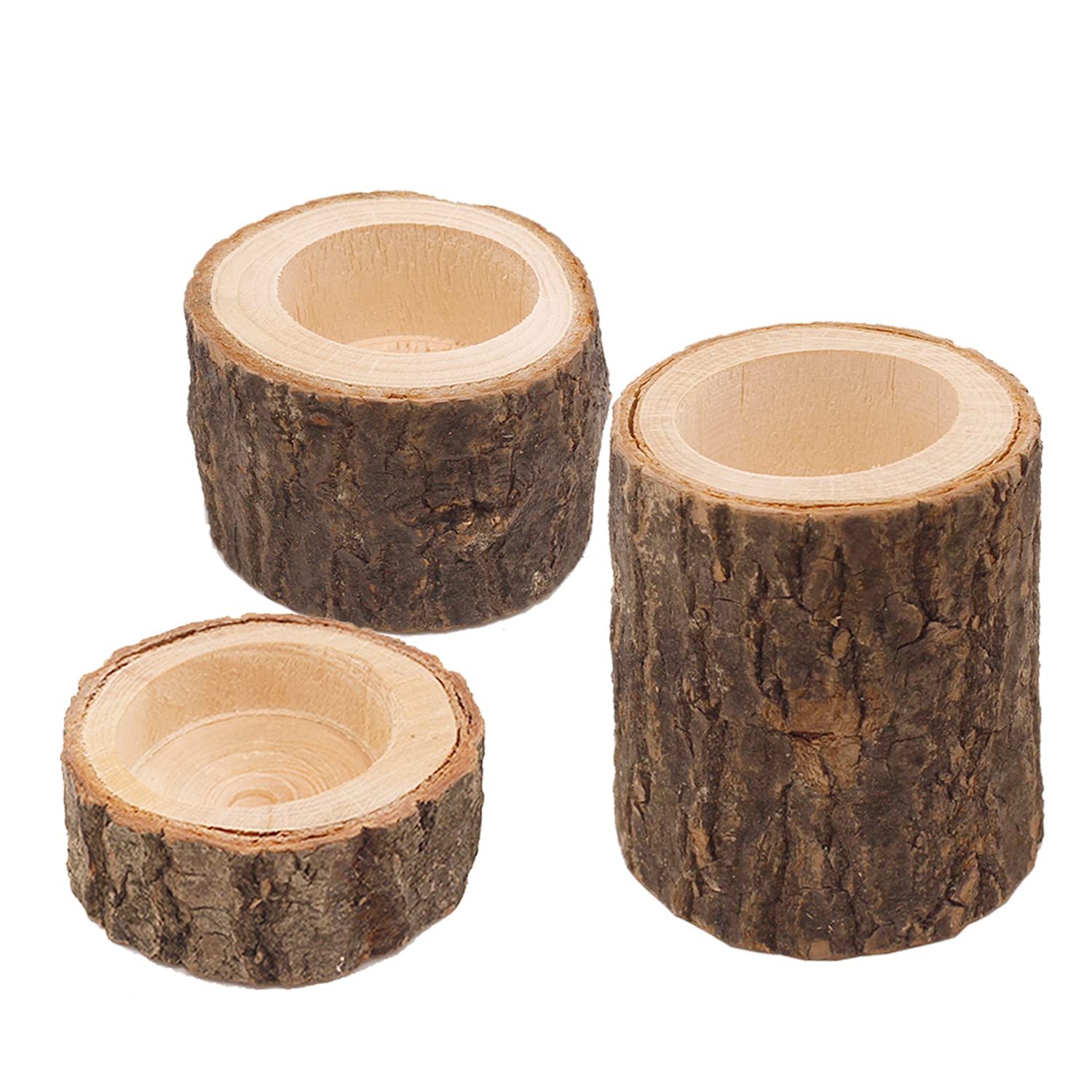 Candlesticks, Candle Holder, Natural Pine Wood Candlesticks, Log Candle Holder for Living Room Bedroom Study Office, Wedding Decoration (Three-Piece Suit)