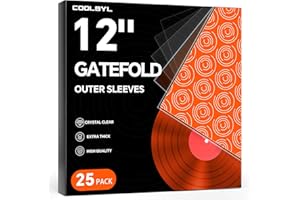 COOLBYL 25ct Gatefold Vinyl Outer Sleeves - 12 Inch Record Protective Sleeves, Premium Gatefold Sleeves for Album Cover, Vinyl Sleeves for LP Record Storage, Instantly View Artwork, Crystal Clear 4 Mil Thick