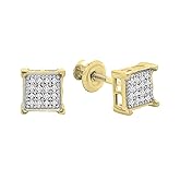 Dazzlingrock Collection 0.10 Ctw Natural Round White Diamond 4.5mm Square Micropave Hip Hop Iced Out Studs in Solid Gold, Unisex Design Ladies,Mens Real Diamond Earrings