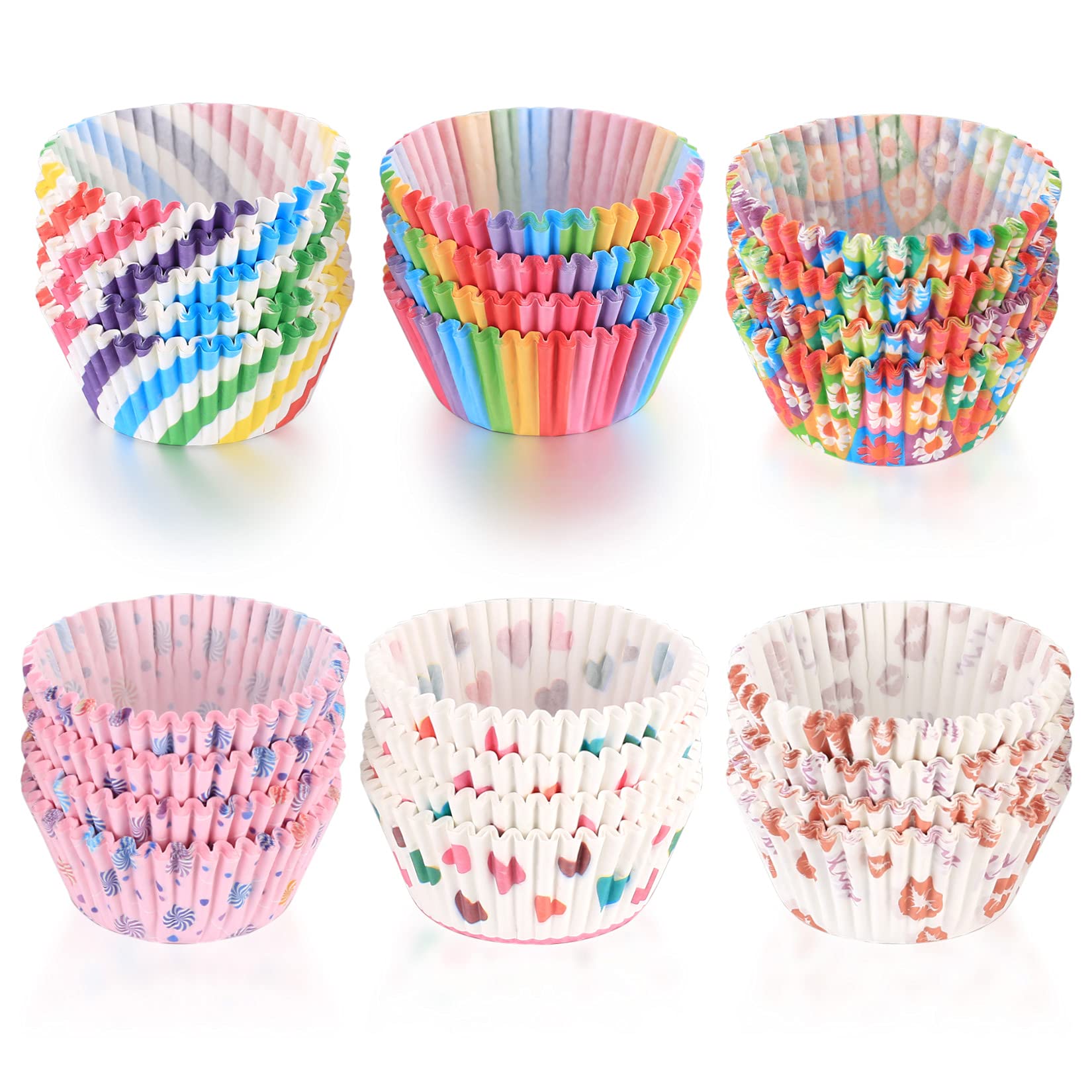 600 Pcs Cupcake Baking Muffin Cupcakes Paper Wrappers Cases Liners, Rainbow Baking Cups Wedding Birthday Party Liners Cases - 6 Styles