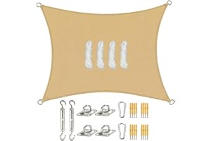 Sunal Sand Square Sun Shade Sail 10'x10' with Installation Fixing Kit,Outdoor Water Resistant Shade Sail,Garden Sun Sail,PES 