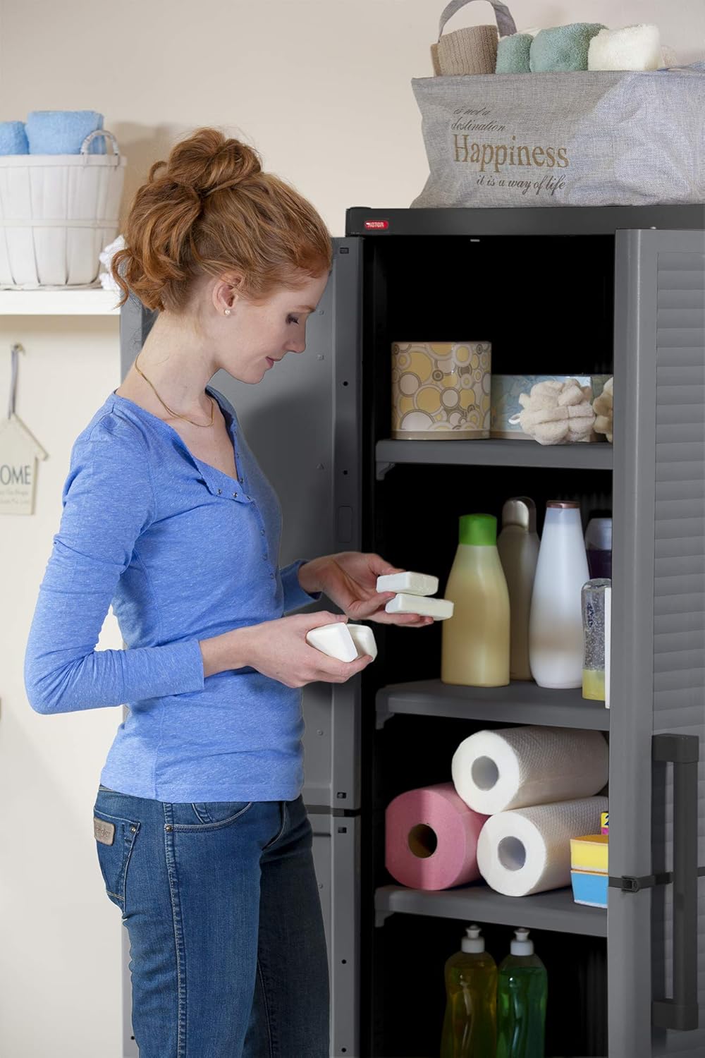 KETER Storage Cabinet with Doors and Shelves - Perfect for Garage and Basement Organization, Grey: Furniture & Decor