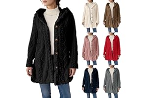 Godalithic Fleece Jacket Women Casual Button Up Fuzzy Hooded Long Sleeve Cardigan Sweaters Warm Sherpa Lined Coat Outerwear