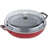 STAUB Cast Iron Braiser with Glass Lid, Dutch Oven, 3.5-quart, serves 3-4, Made in France, Cherry