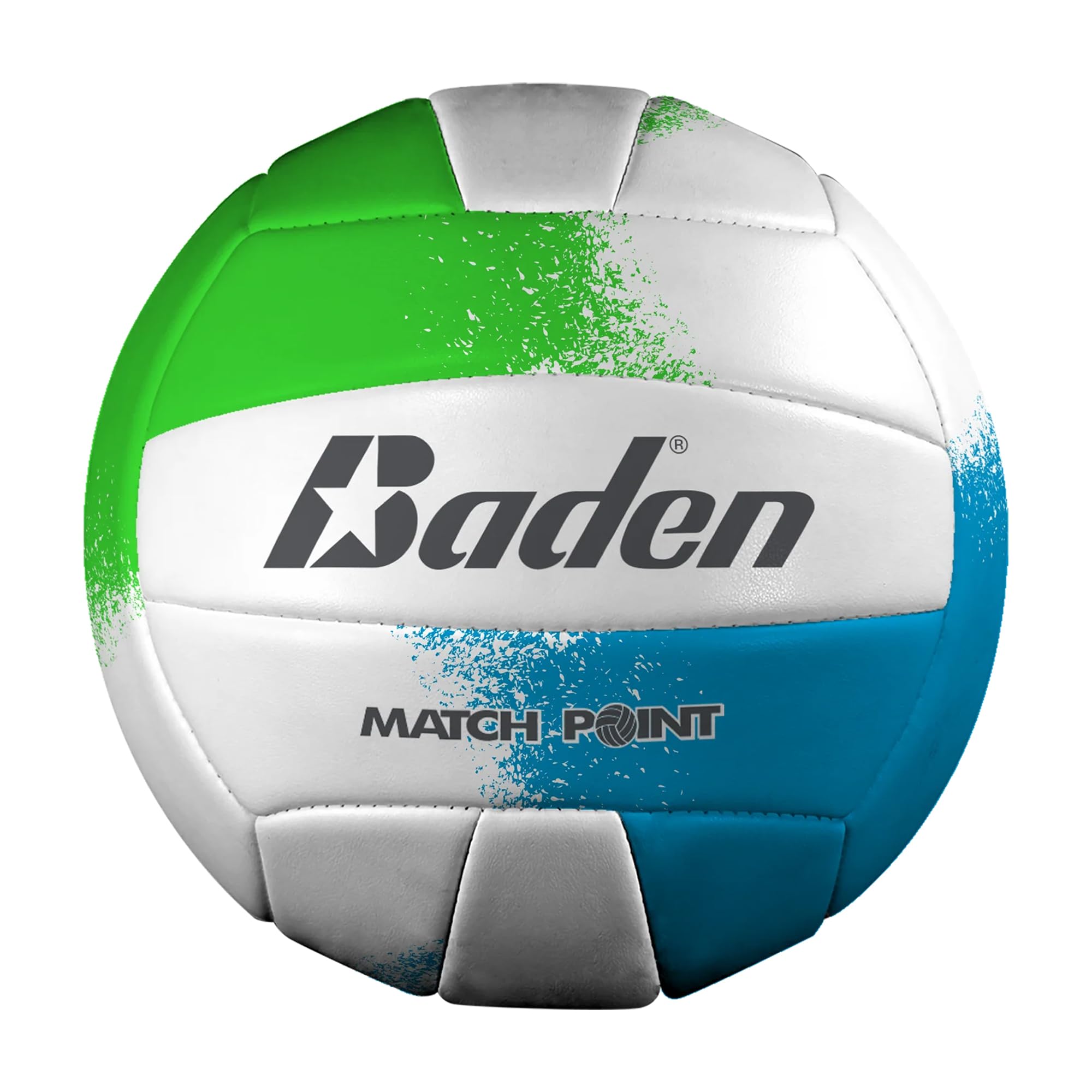Baden | Match Point | Cushioned Synthetic Leather | Outdoor Recreation Backyard Volleyball + College Camp Ball | All Ages | Official Size 5 | Neon Green/Blue/White — image 1