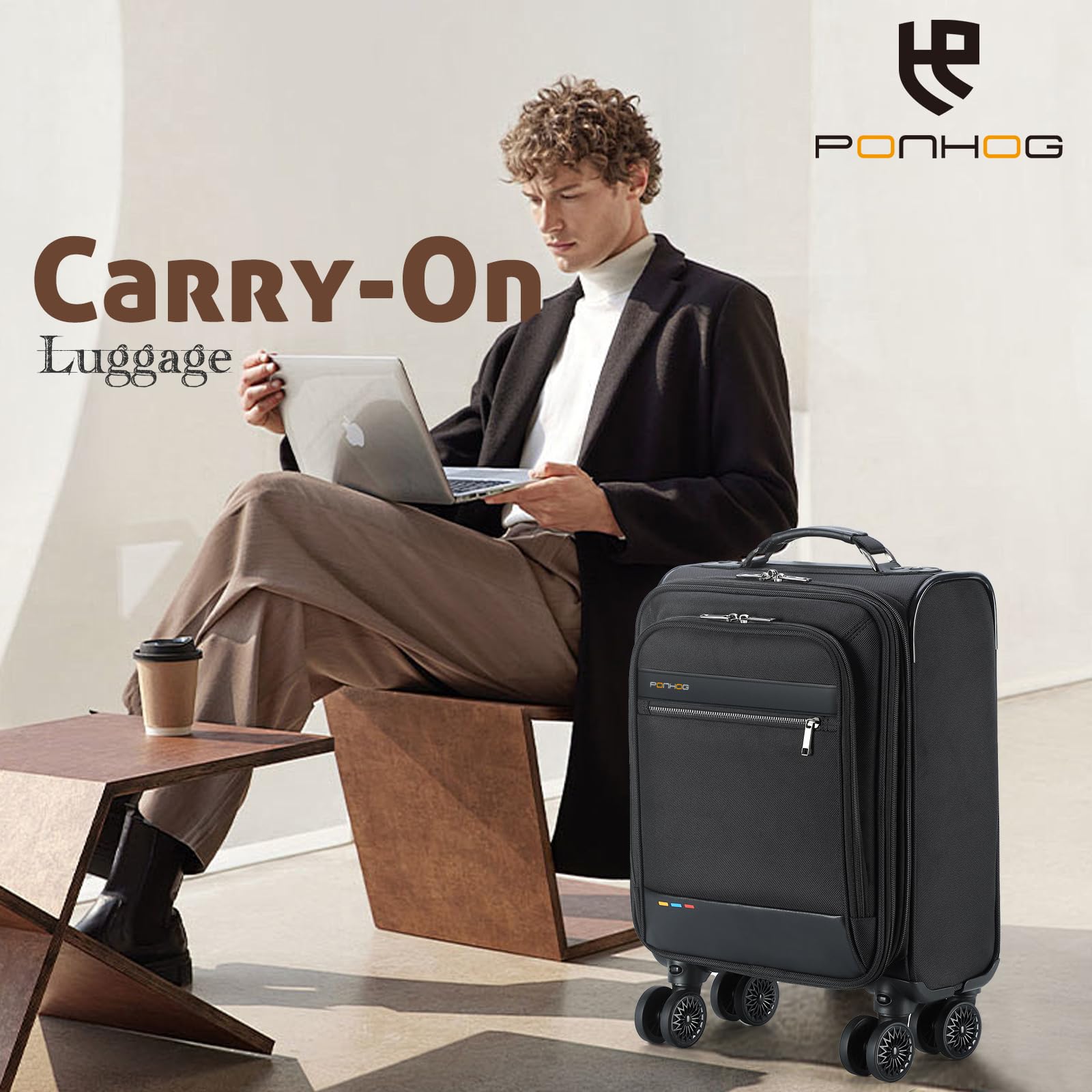 Underseat Carry on Luggage With Wheels,16 Inch Softside Expandable Under Seat Suitcase, Airline Approved Personal Item Bag for Men Women, Black
