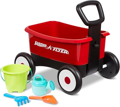 Radio Flyer Push & Pull Walker Wagon with Garden Tools Red 2-in-1