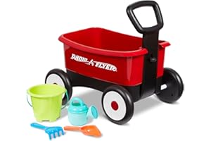 Baby Walker Wagon, Baby Toy Cart, Wagon for Kids, Toddler Toys, Radio Flyer Push & Pull Walker with Garden Tools, Red, for Ages 1-4 Years