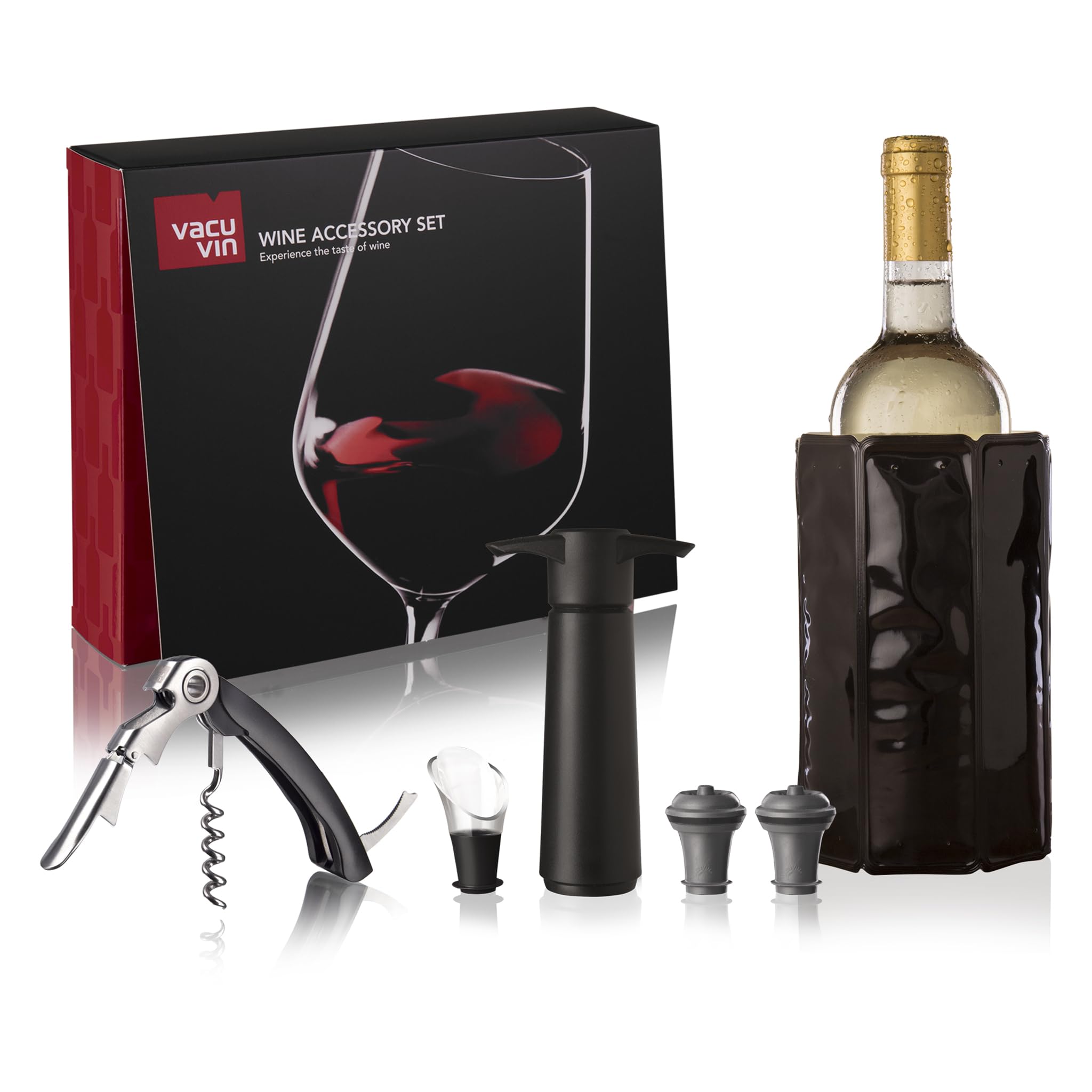 Vacu Vin 68897606 Experience Wine Set - Wine Pump, Wine Pourer, Waiter's Knife, Replacement Stopper, Black