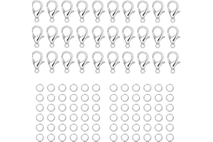 BOYIVI 500 Pieces Set Lobster Claw Clasps 100 Lobster Clasps 400 Open Jump Rings for Jewelry Making Bracelet Necklace DIY Jewelry Making Findings Crafts Fastener Hook (Silver)