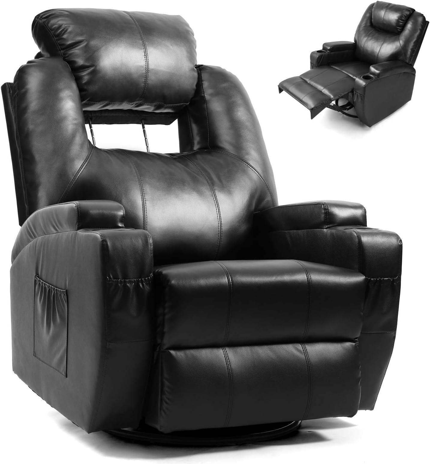 Artist Hand Massage Recliner Chair w/Cup Holder Electric Heated Living Room Chair Bedroom Chair Reading Chair Headrest Adjustable Lounge Chair (Black)