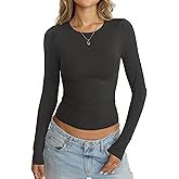 EasyGala Womens Double Lined Seamless Crew Neck Shirts Basic Long Sleeve Tops Sexy Slim Fit T Shirts Casual Fall Clothes