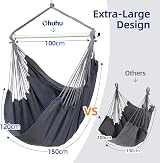 Ohuhu Hanging Chair Cotton Hammock Chair XL 150kg Dark Grey view 2