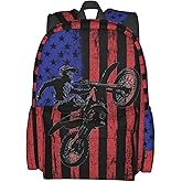 Droerfes Motorcycle Flag Backpack School Bag Lightweight Bookbag Laptop Travel Daypack For Kids Girls Boys Teens