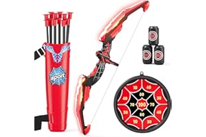 HYES Kids Bow and Arrow Set, LED Light Up Archery Set with 12 Suction Cup Arrows, 3 Score Targets, 1 Hanging Target & Quiver,