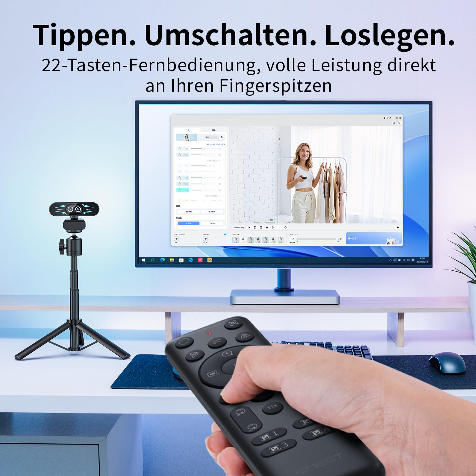 EMEET C60E Dual-Kamera-4K-Webcam für Streaming, Weitwinkel- und Teleobjektiv, bis zu 11-facher Hybrid-Zoom & PDAF-Autofokus, Fernbedienung, RGB-Beleuchtung, 2 Mikrofone, ideal für Livestreaming 9