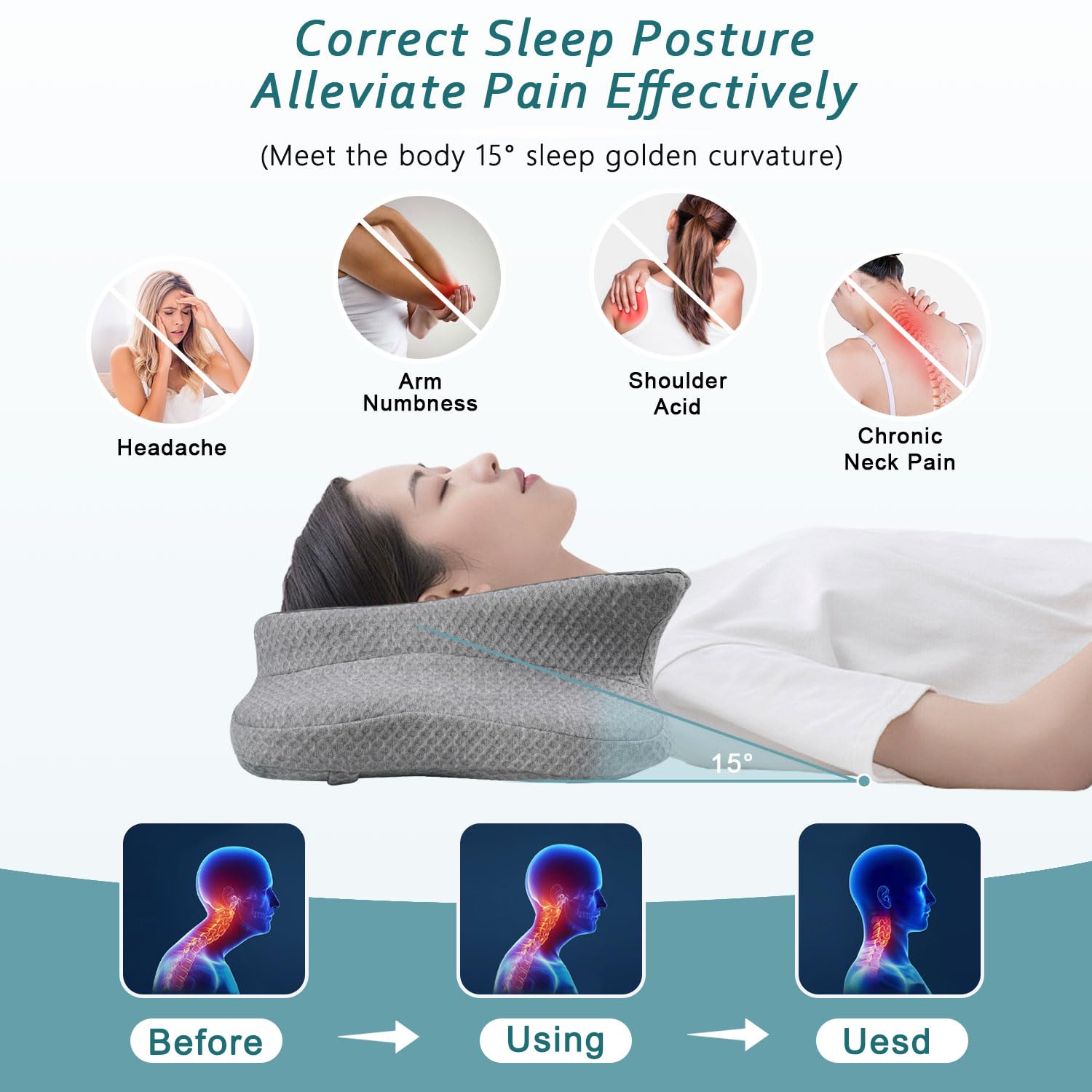 Cervical Neck Pillow for Pain Relief Sleeping, Contour Memory Foam Pillows, Ergonomic Side Sleeper Pillows for Adults, Cooling Orthopedic Neck Support Pillow for Back Stomach Sleepers