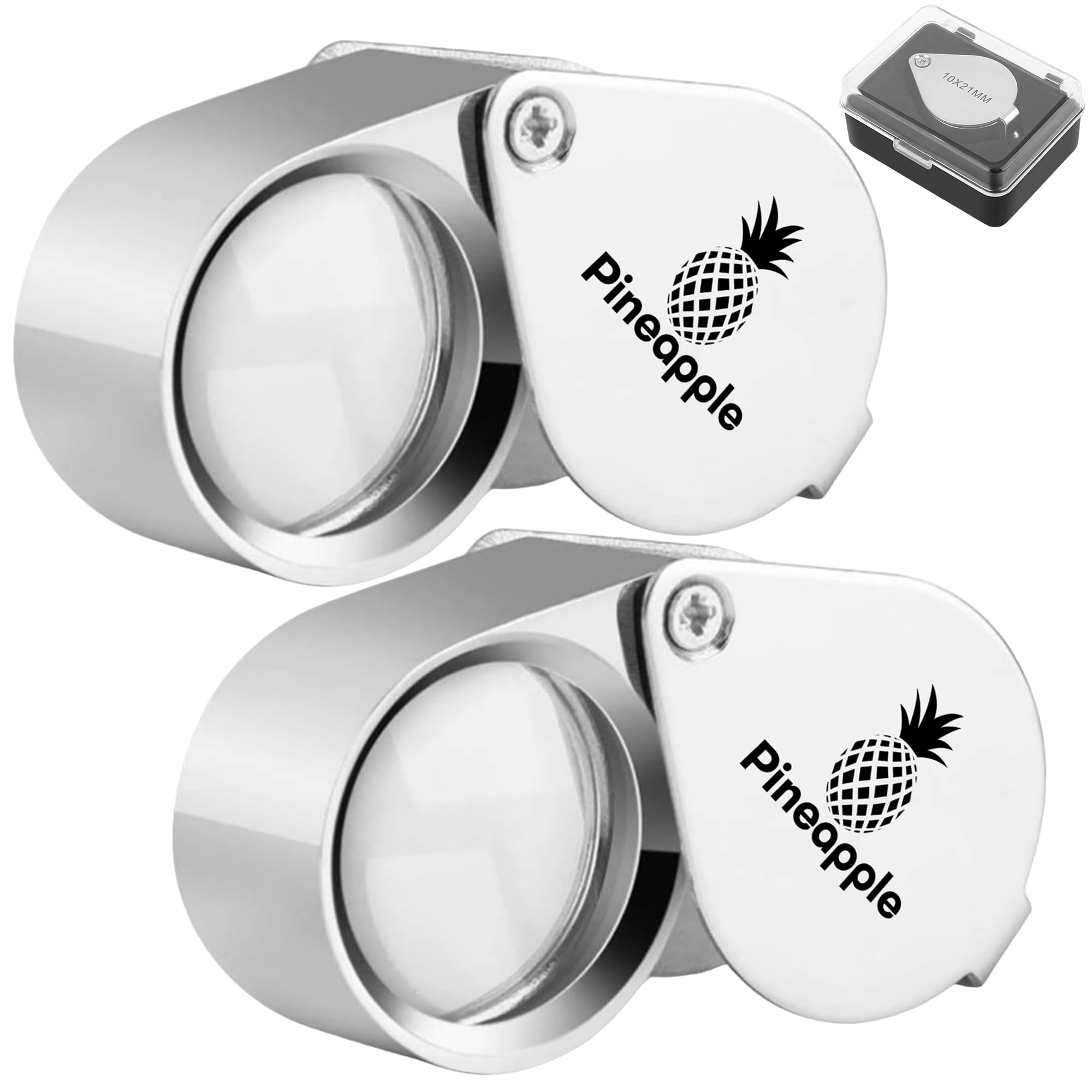 Pineapple [2 Pack] 10X Jewelers Loupe Magnifier Pocket Magnifying Glass Small Jewelry Eye Loop for Coins, Diamonds, Gems, Plants