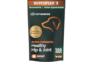 VetriScience Extra Strength Healthy Hip & Joint Chews, GlycoFlex 3, Glucosamine, Green-Lipped Mussel, Joint Support Supplement for Dogs, Promote Mobility & Soothe Joint Discomfort, Chicken, 120 Count
