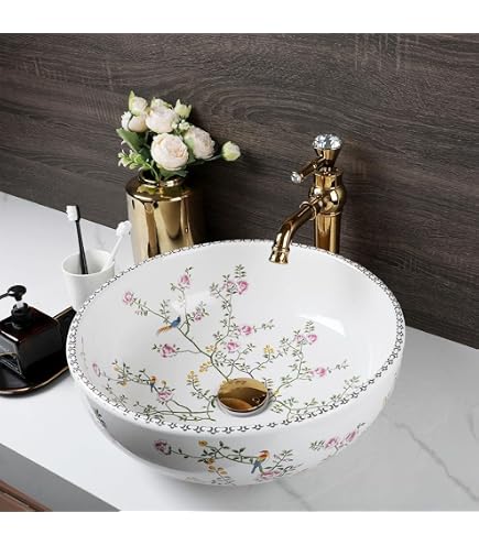 FANWIN STAR Pearl Series Glass Vessel Sink In Gold Top Raindrop Mount Sinks Abov