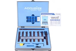 Accusize Industrial Tools 1/2" Shank 9pc Indexable Carbide Turning Tool and Boring Bar Set, for Cutting Aluminum, 3988-0012