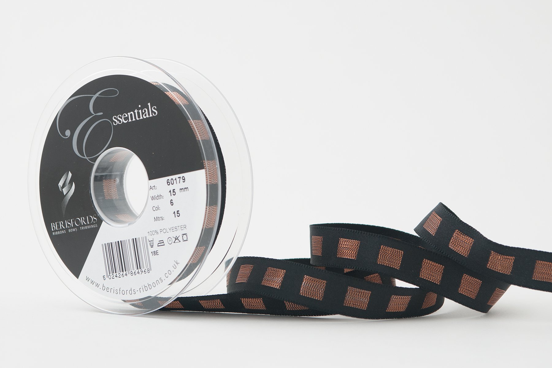 Berisfords Block Dot Ribbon, Black/Copper, 15 mm