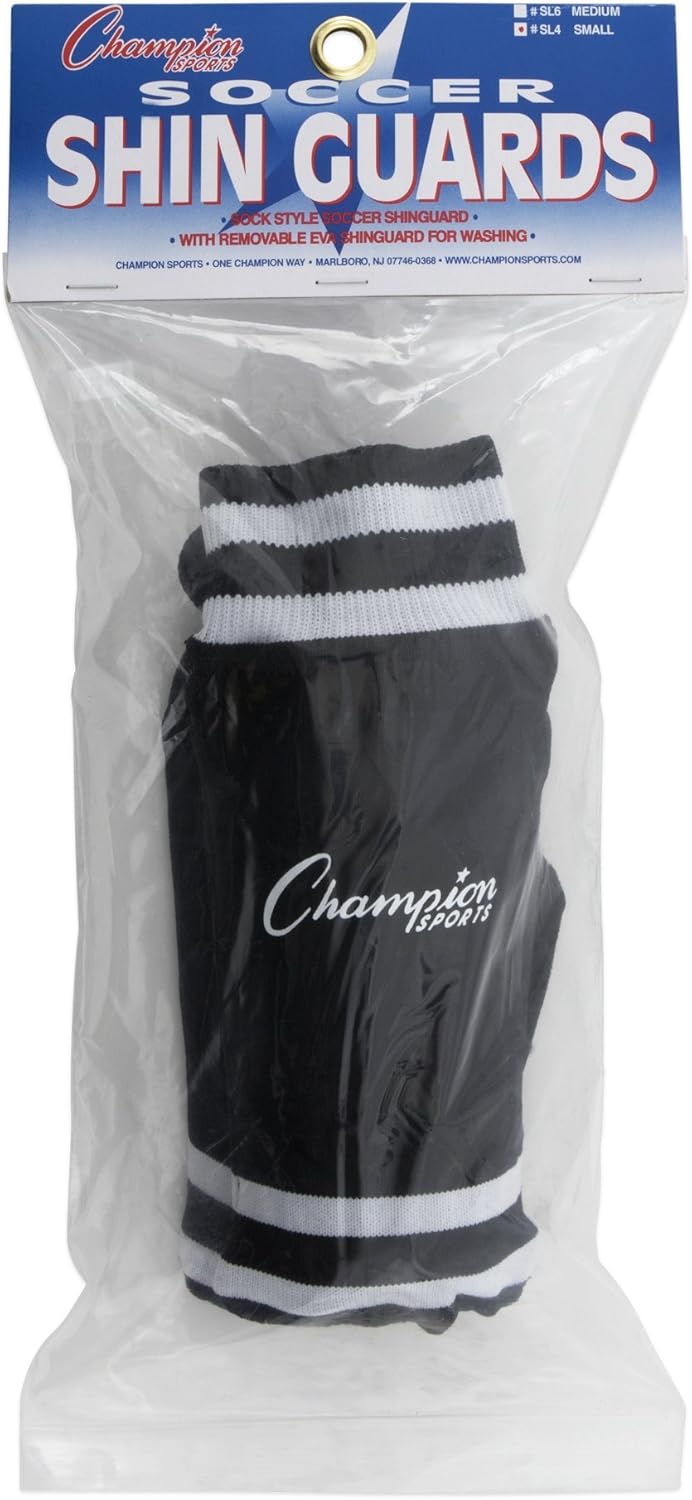 Champion Sports SL4B Youth Sock Style Soccer Shin Guards - Ages 4-6, Black, Small : Soccer Shin Guards : Clothing